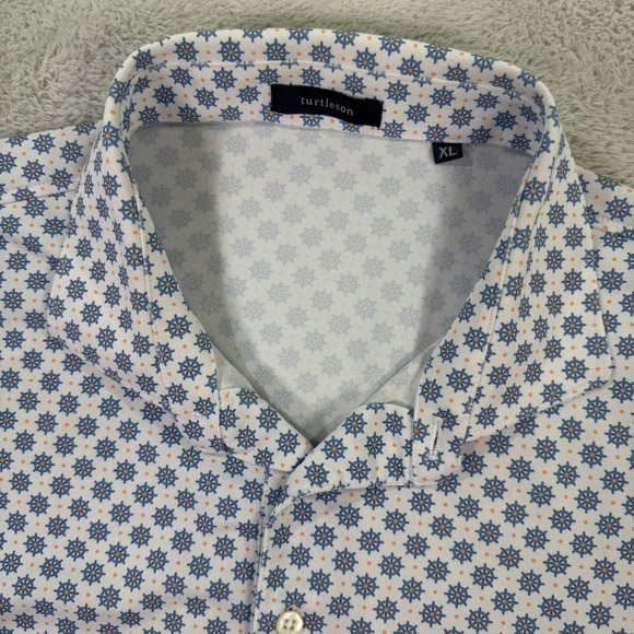Turtleson Mens XL Polo Shirt Short Sleeve Nautical Helm Print White Golf Casual - Picture 2 of 8